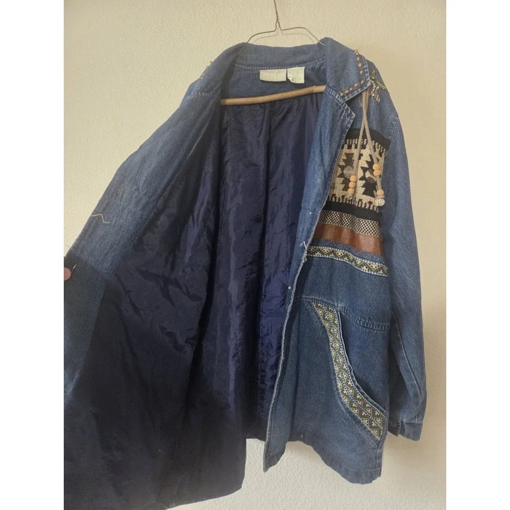 Vintage 90s 220 Hickory Womens  Denim Southwest Aztec Jacket Western Size Large
